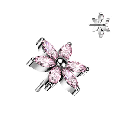 6 Petal Gem Flower | Titanium Threadless Top For Nose, Ears, & Lips - Avanti Body Jewelry