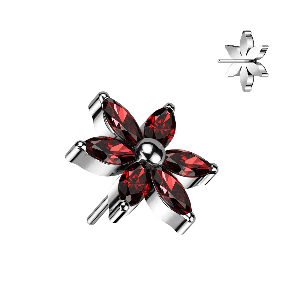 6 Petal Gem Flower | Titanium Threadless Top For Nose, Ears, & Lips - Avanti Body Jewelry