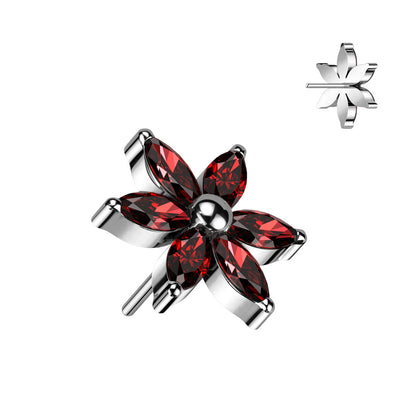 6 Petal Gem Flower | Titanium Threadless Top For Nose, Ears, & Lips - Avanti Body Jewelry