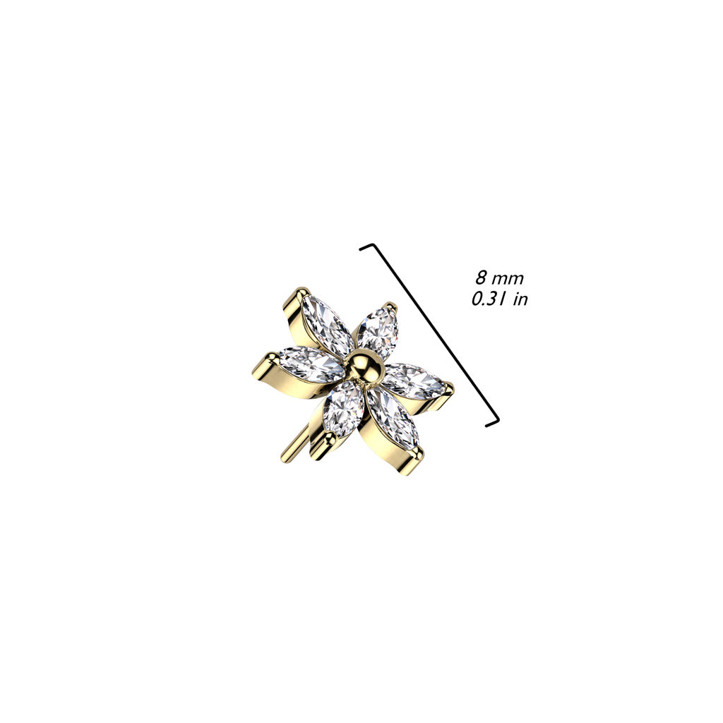 6 Petal Gem Flower | Titanium Threadless Top For Nose, Ears, & Lips - Avanti Body Jewelry