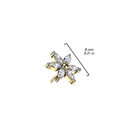 6 Petal Gem Flower | Titanium Threadless Top For Nose, Ears, & Lips - Avanti Body Jewelry