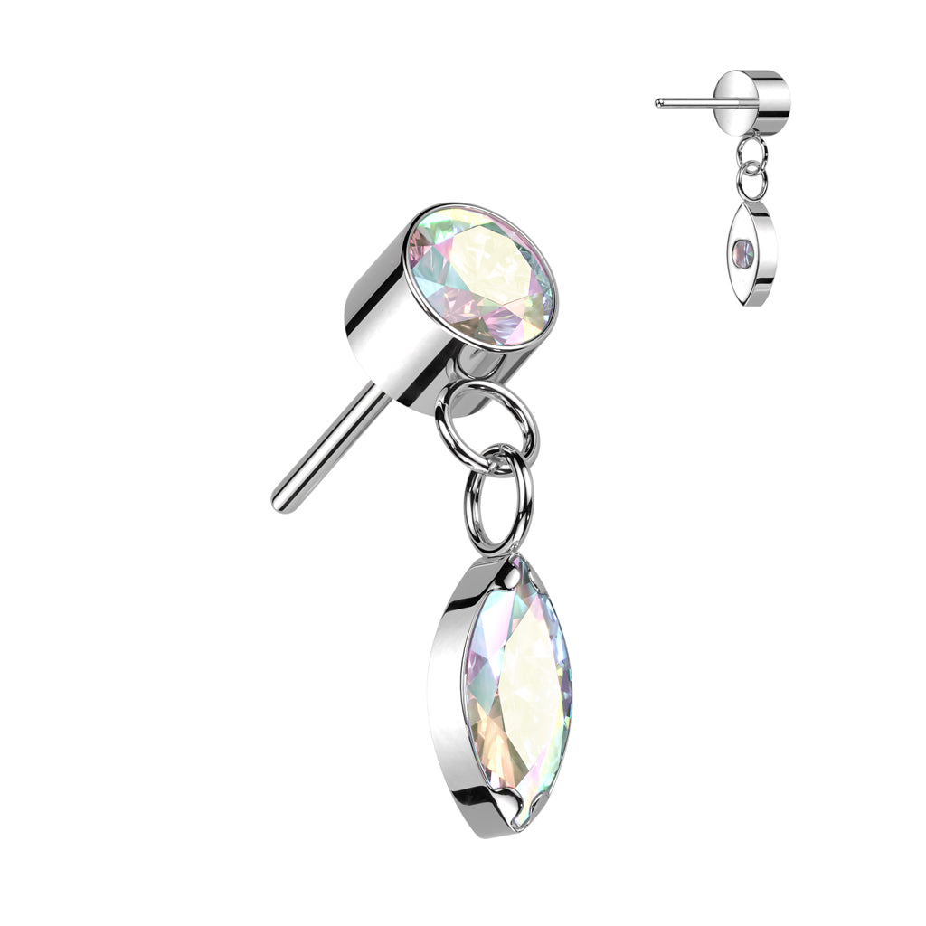 Bezel Set Gem w/ Marquise Dangle | Titanium Threadless Top For Ears, Nose, & Lips - Avanti Body Jewelry