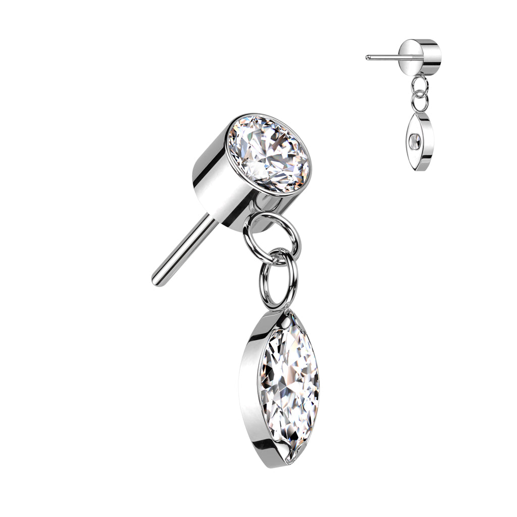 Bezel Set Gem w/ Marquise Dangle | Titanium Threadless Top For Ears, Nose, & Lips - Avanti Body Jewelry