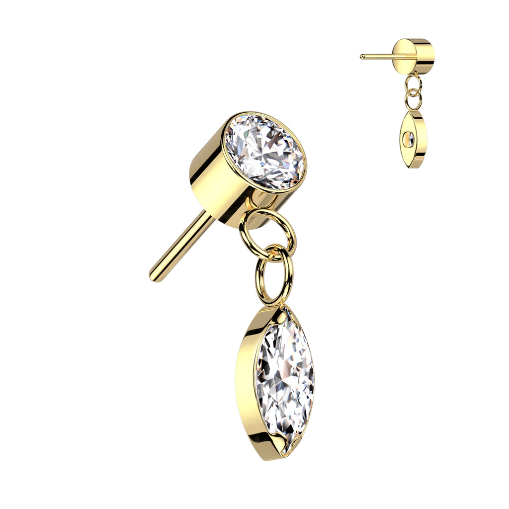 Bezel Set Gem w/ Marquise Dangle | Titanium Threadless Top For Ears, Nose, & Lips - Avanti Body Jewelry