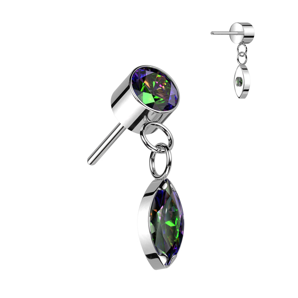 Bezel Set Gem w/ Marquise Dangle | Titanium Threadless Top For Ears, Nose, & Lips - Avanti Body Jewelry