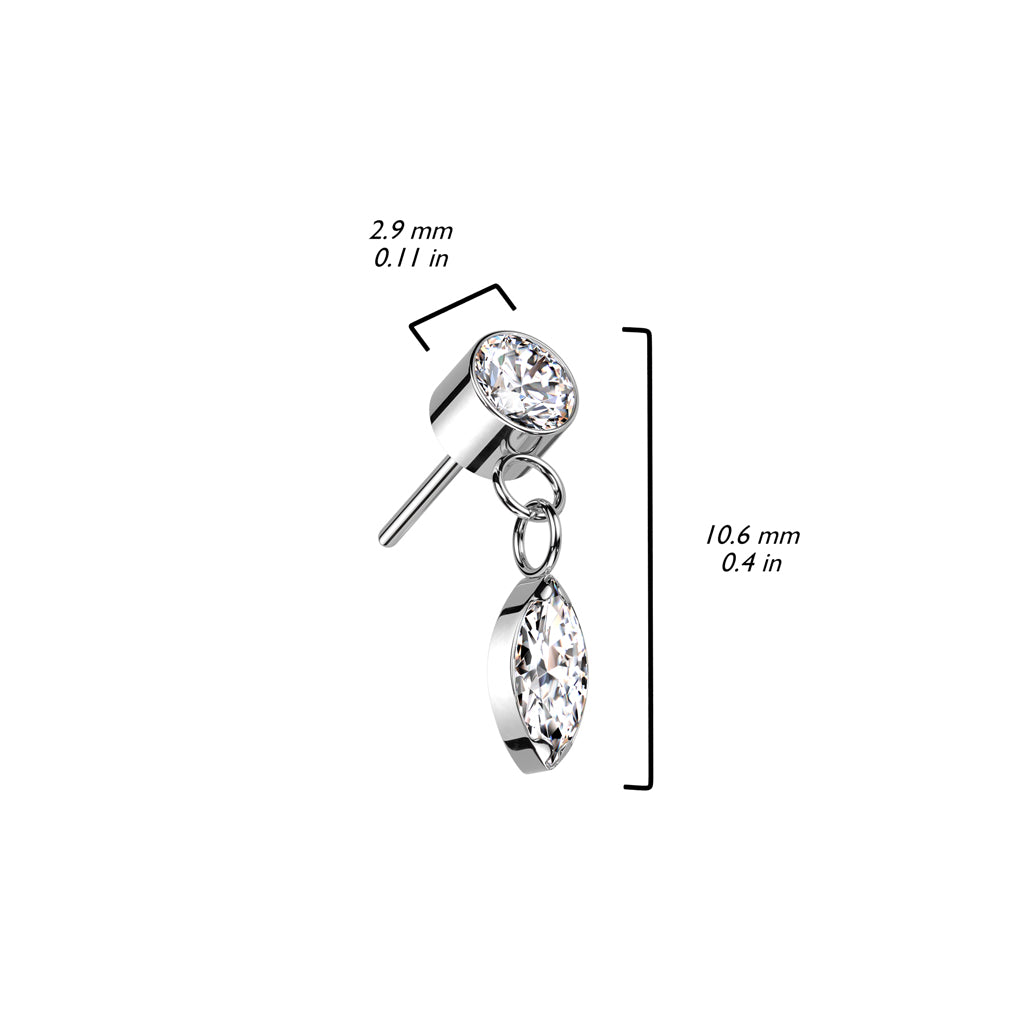 Bezel Set Gem w/ Marquise Dangle | Titanium Threadless Top For Ears, Nose, & Lips - Avanti Body Jewelry