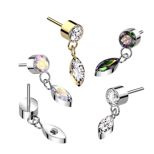 Bezel Set Gem w/ Marquise Dangle | Titanium Threadless Top For Ears, Nose, & Lips - Avanti Body Jewelry
