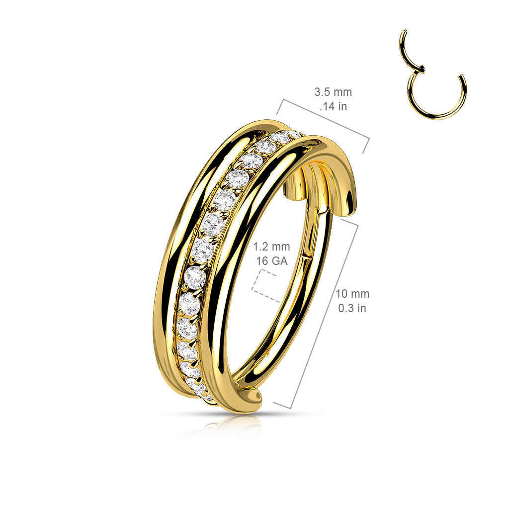 Hinged Double Banded Gemmed Ring | Titanium Clicker Segment Hoop Ring - Avanti Body Jewelry