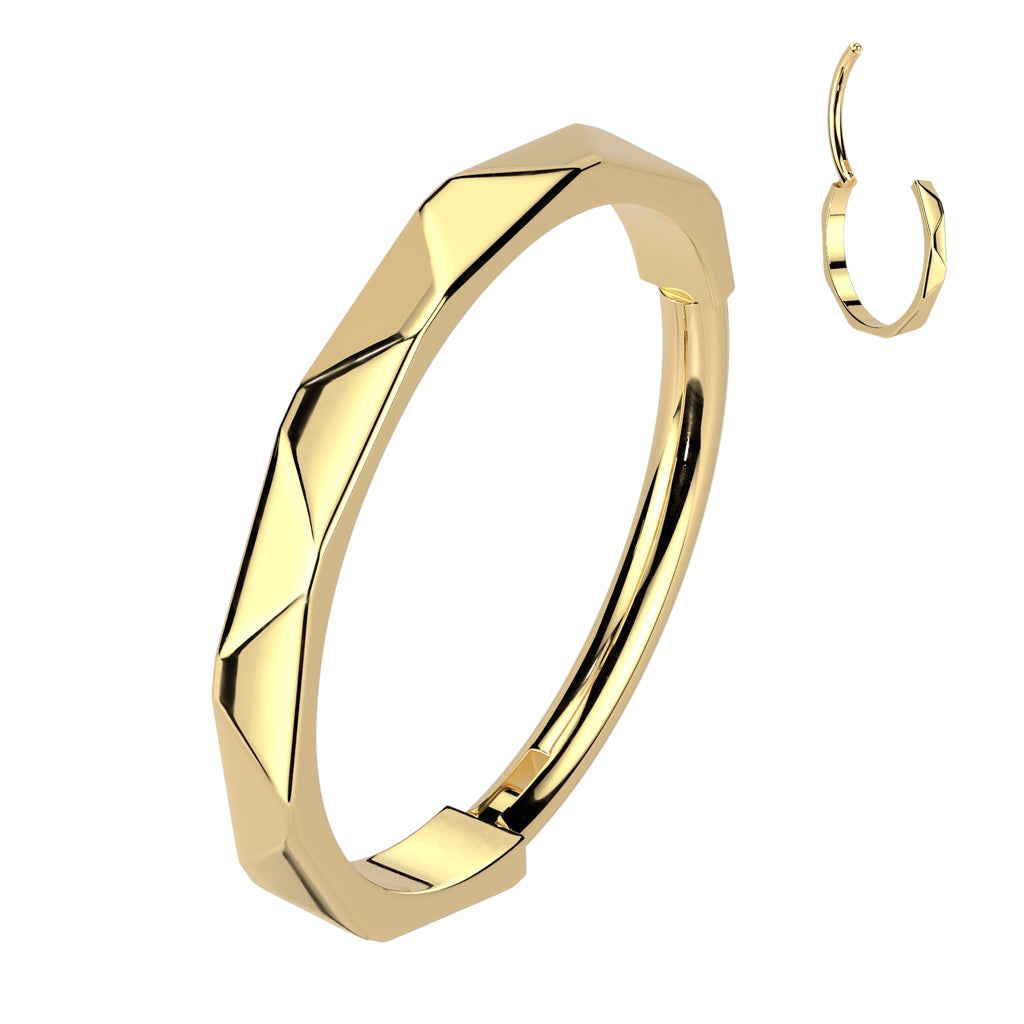 Faceted Side / Textured Titanium Hinged Segment Nose Hoop Ring - Avanti Body Jewelry