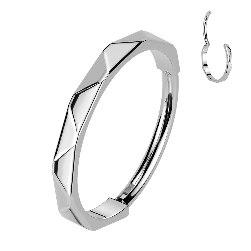 Faceted Side / Textured Titanium Hinged Segment Nose Hoop Ring - Avanti Body Jewelry