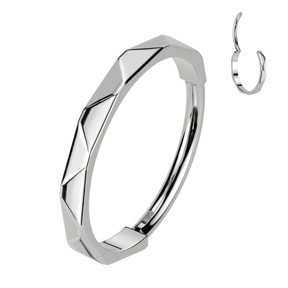 Faceted Side / Textured Titanium Hinged Segment Nose Hoop Ring - Avanti Body Jewelry