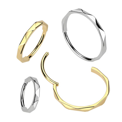 Faceted Side / Textured Titanium Hinged Segment Nose Hoop Ring - Avanti Body Jewelry