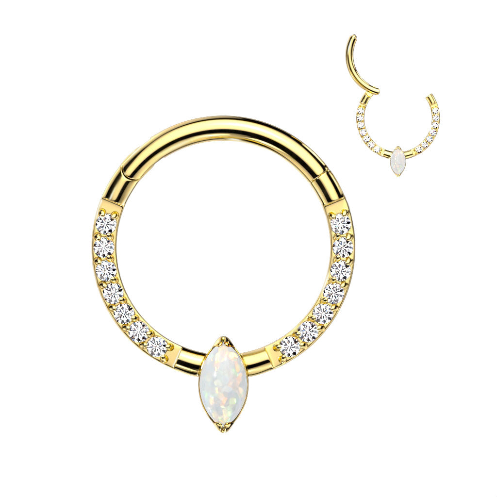 Gorgeous Front Gem Clicker w/ Marquise Center Gem | Titanium Clicker Segment Hoop Ring - Avanti Body Jewelry