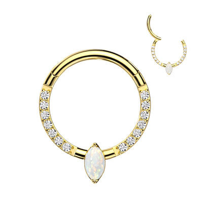 Gorgeous Front Gem Clicker w/ Marquise Center Gem | Titanium Clicker Segment Hoop Ring - Avanti Body Jewelry