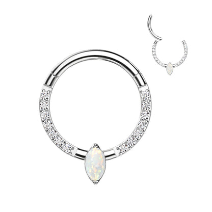Gorgeous Front Gem Clicker w/ Marquise Center Gem | Titanium Clicker Segment Hoop Ring - Avanti Body Jewelry