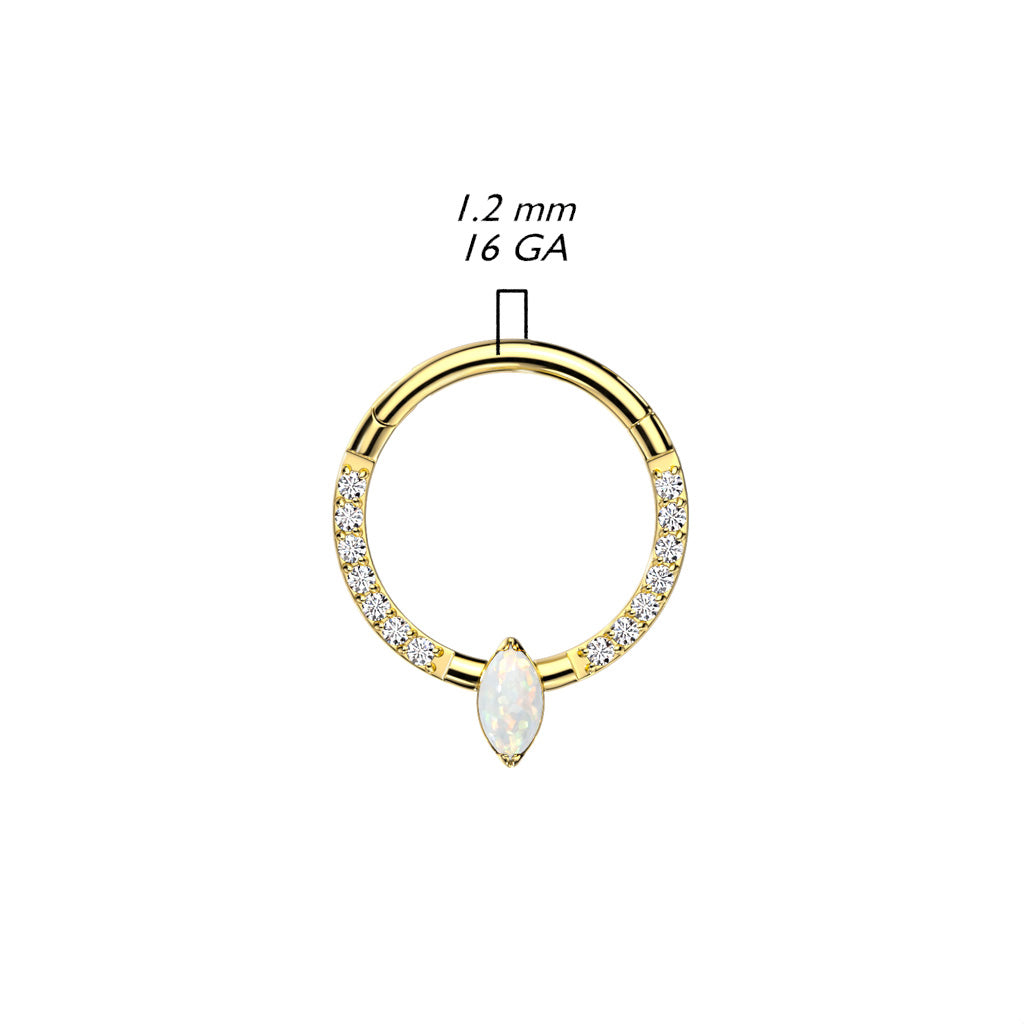 Gorgeous Front Gem Clicker w/ Marquise Center Gem | Titanium Clicker Segment Hoop Ring - Avanti Body Jewelry