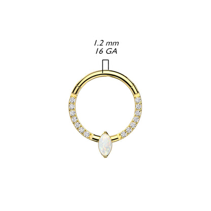 Gorgeous Front Gem Clicker w/ Marquise Center Gem | Titanium Clicker Segment Hoop Ring - Avanti Body Jewelry
