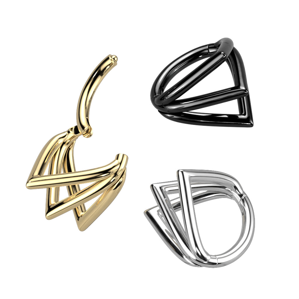 Triple Pointed Chevron Hinged Clicker Hoop | Titanium Clicker Segment Hoop Ring - Avanti Body Jewelry