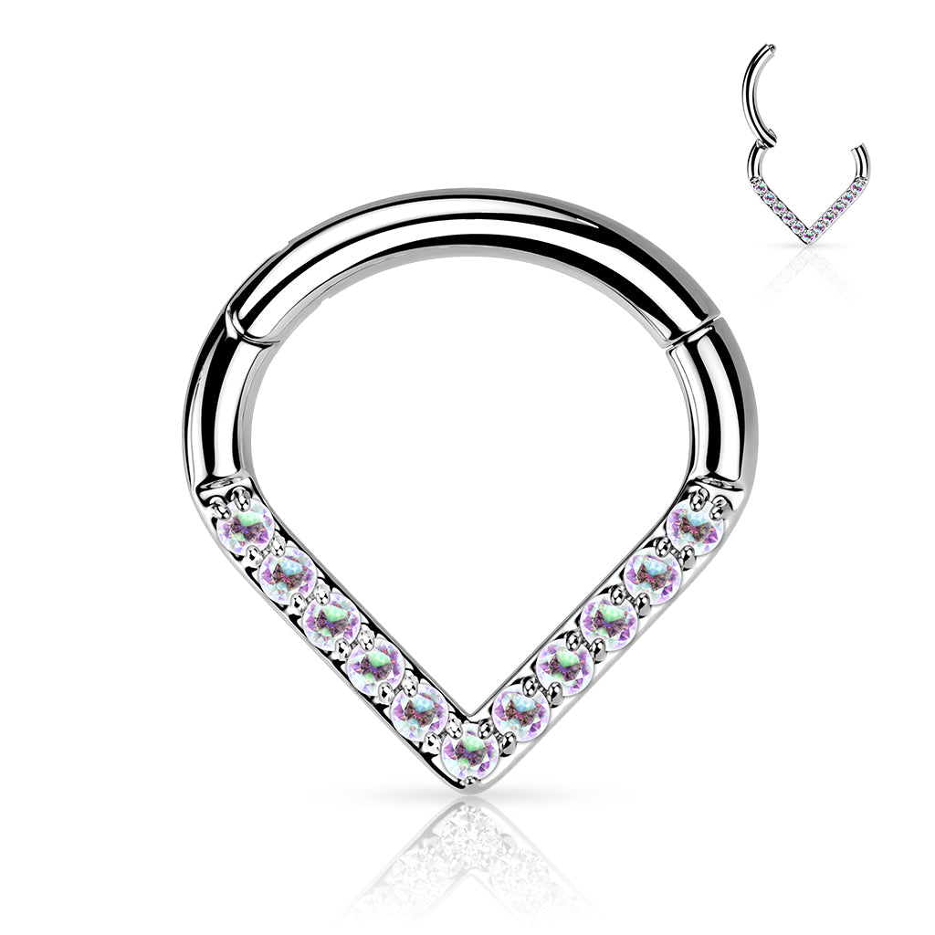 Chevron Pave Gem Clicker | Titanium Clicker Segment Hoop Ring - Avanti Body Jewelry