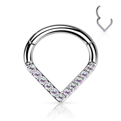 Chevron Pave Gem Clicker | Titanium Clicker Segment Hoop Ring - Avanti Body Jewelry