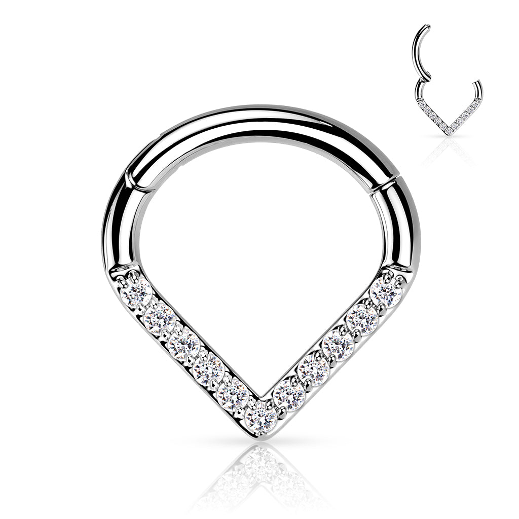 Chevron Pave Gem Clicker | Titanium Clicker Segment Hoop Ring - Avanti Body Jewelry