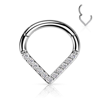 Chevron Pave Gem Clicker | Titanium Clicker Segment Hoop Ring - Avanti Body Jewelry