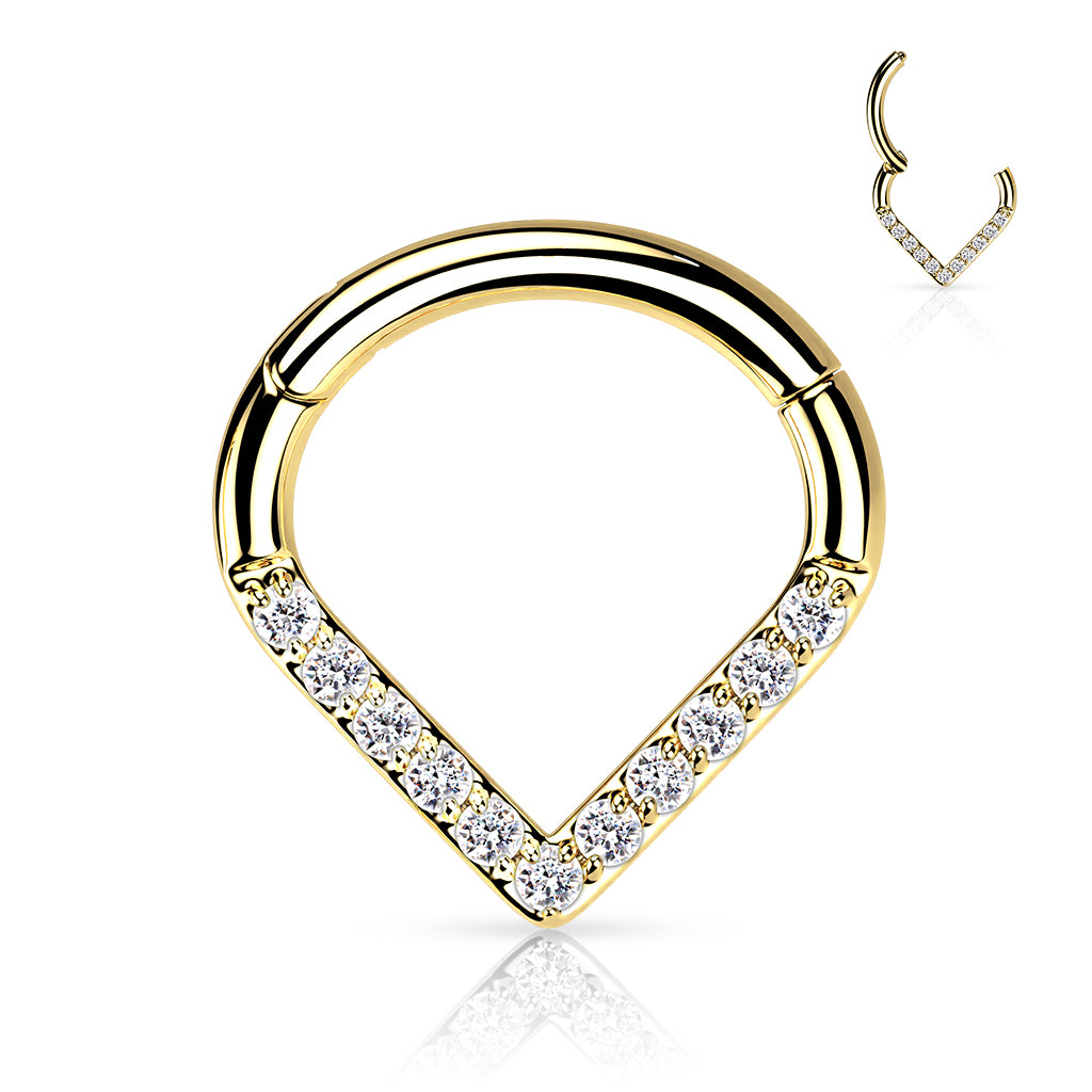 Chevron Pave Gem Clicker | Titanium Clicker Segment Hoop Ring - Avanti Body Jewelry