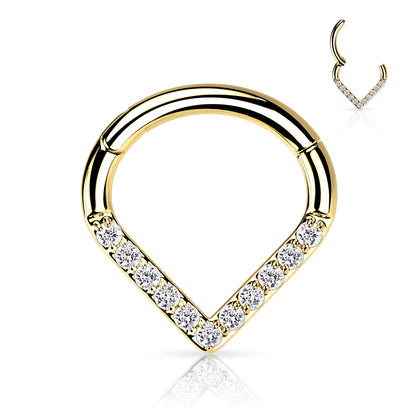 Chevron Pave Gem Clicker | Titanium Clicker Segment Hoop Ring - Avanti Body Jewelry