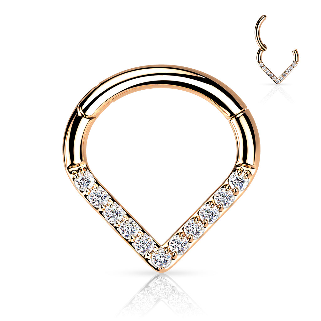 Chevron Pave Gem Clicker | Titanium Clicker Segment Hoop Ring - Avanti Body Jewelry