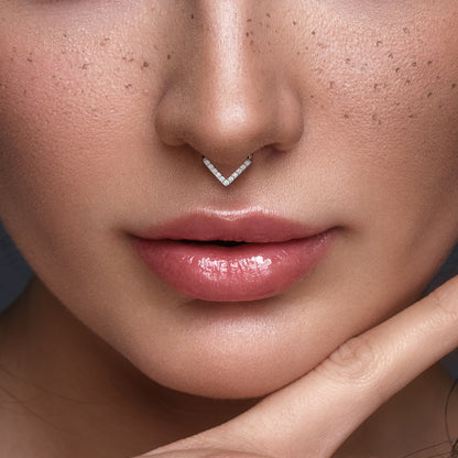 Chevron Pave Gem Clicker | Titanium Clicker Segment Hoop Ring - Avanti Body Jewelry