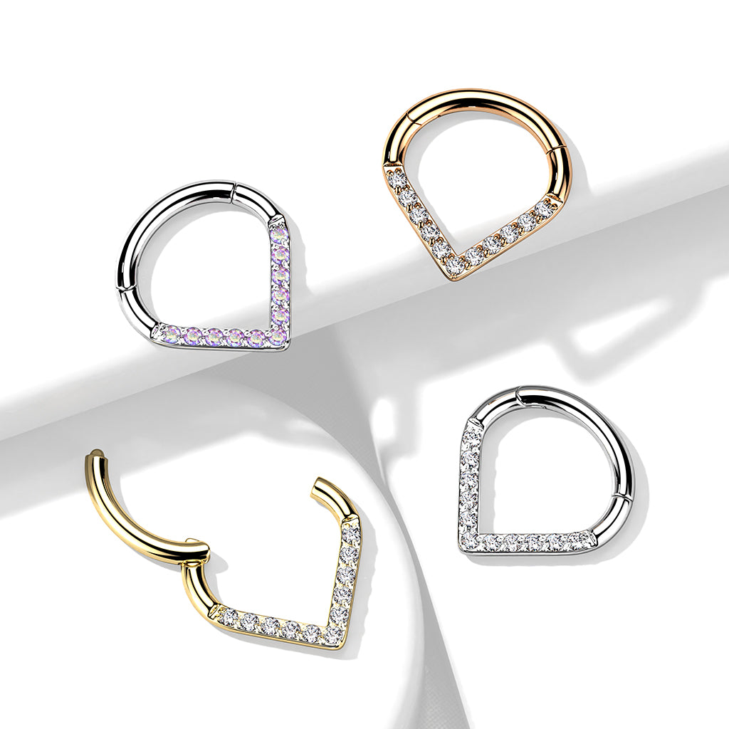 Chevron Pave Gem Clicker | Titanium Clicker Segment Hoop Ring - Avanti Body Jewelry
