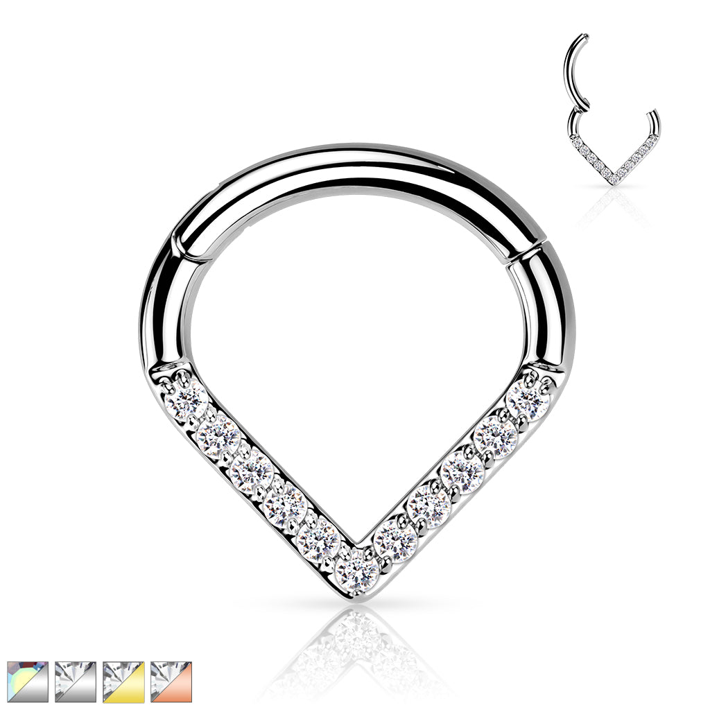 Chevron Pave Gem Clicker | Titanium Clicker Segment Hoop Ring - Avanti Body Jewelry