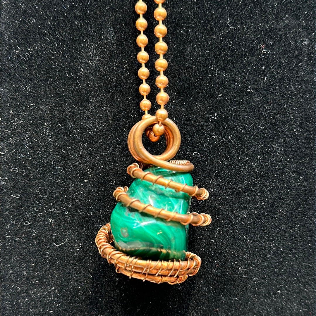 Copper Wrapped Malachite Necklace - Avanti Body Jewelry