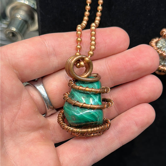 Copper Wrapped Malachite Necklace - Avanti Body Jewelry