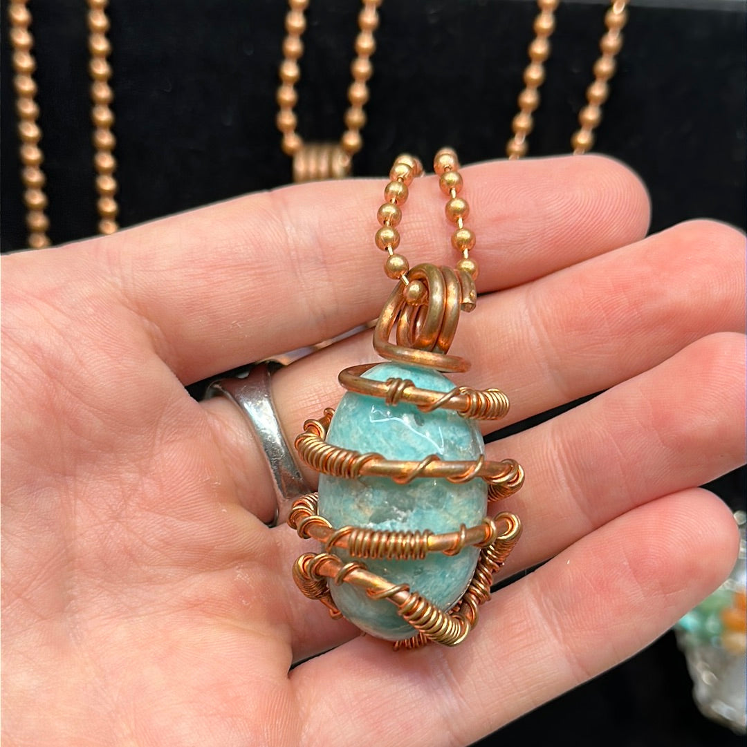 Copper Wrapped Amazonite Necklace - Avanti Body Jewelry