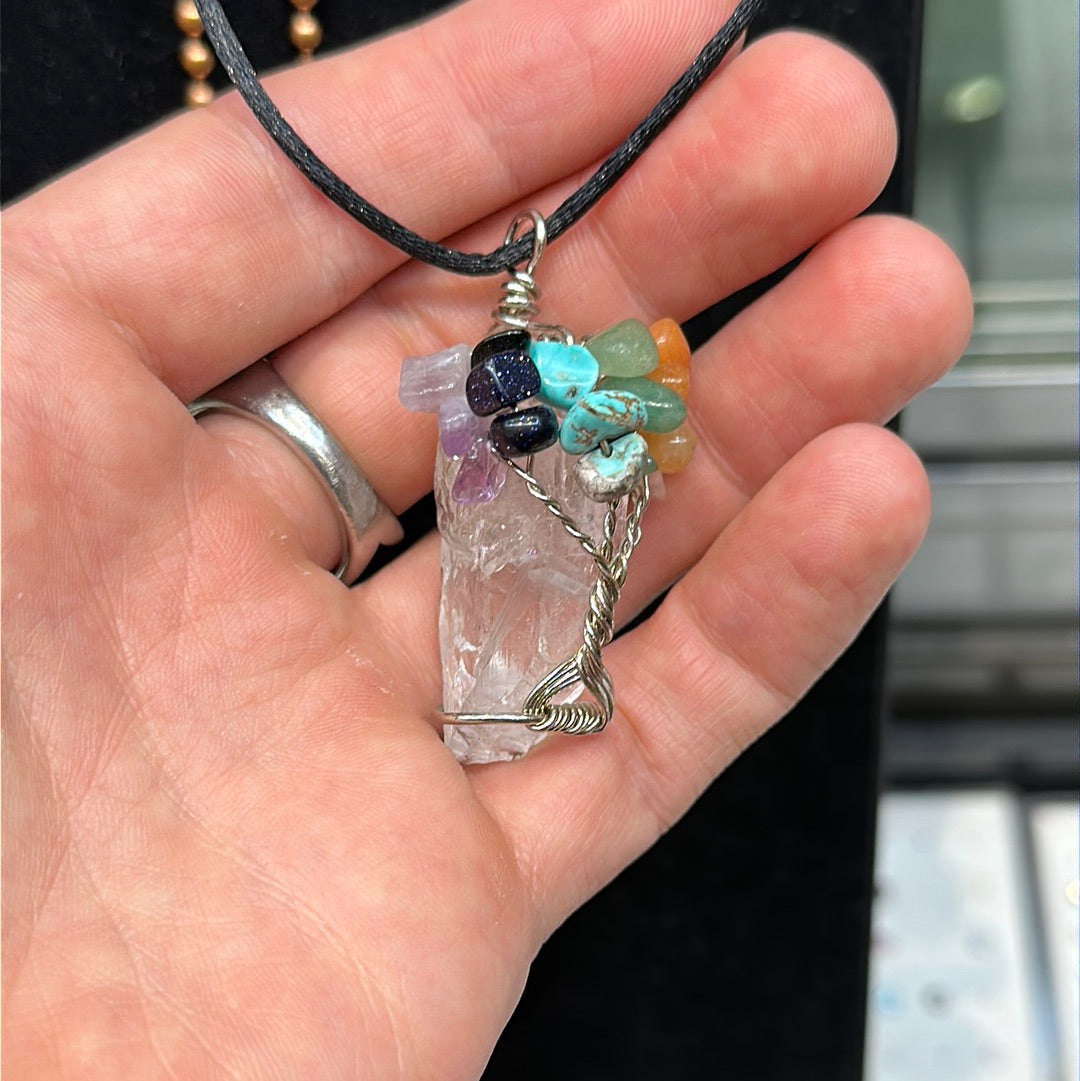 Quartz Tree of Life w/ Multi Stones Necklace - Avanti Body Jewelry