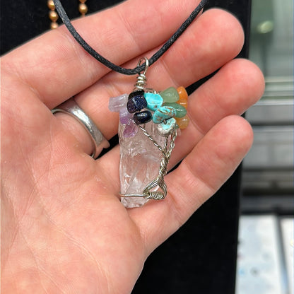 Quartz Tree of Life w/ Multi Stones Necklace - Avanti Body Jewelry