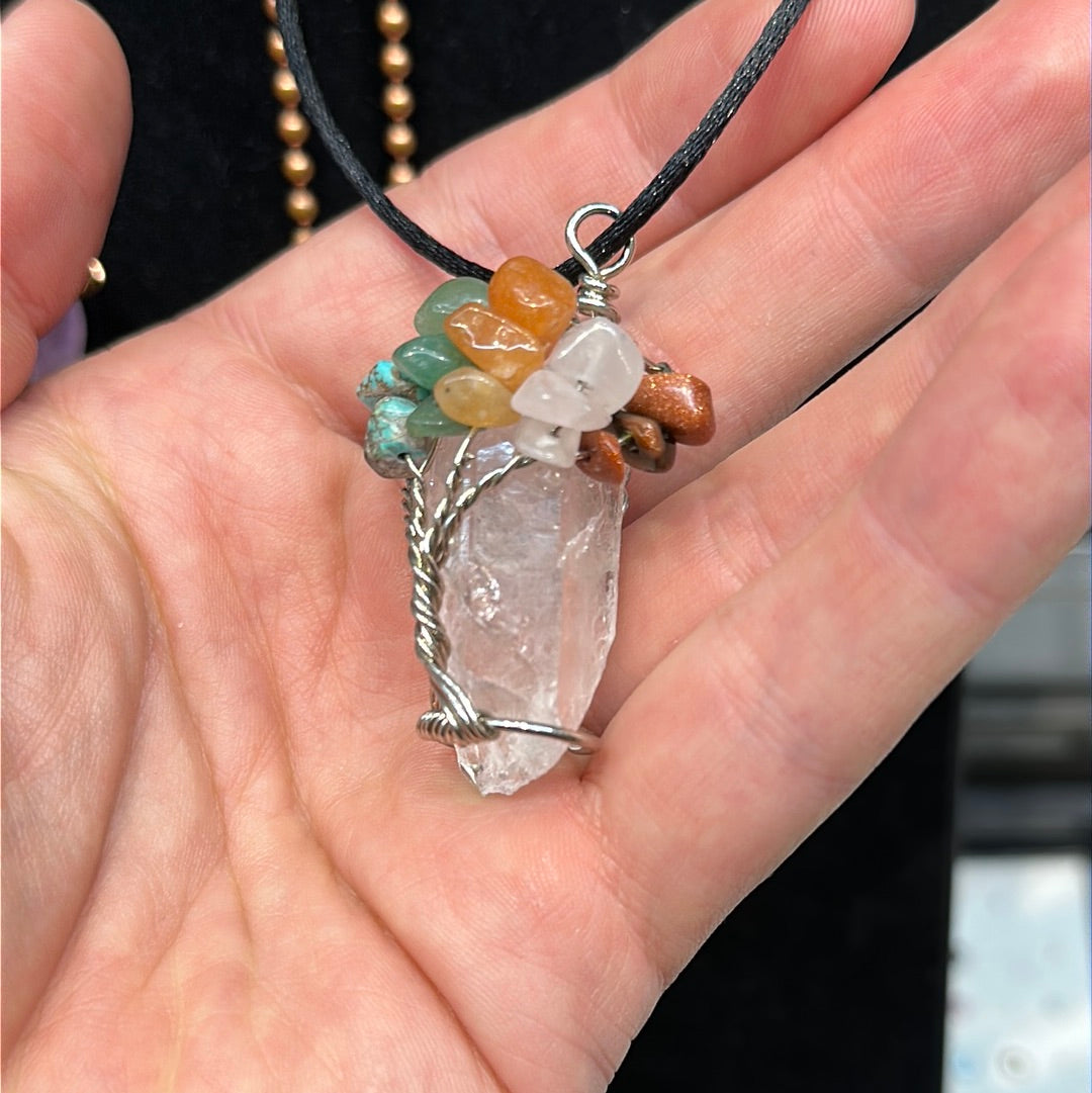 Quartz Tree of Life w/ Multi Stones Necklace - Avanti Body Jewelry