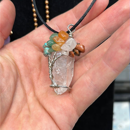 Quartz Tree of Life w/ Multi Stones Necklace - Avanti Body Jewelry