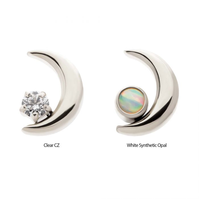 Crescent Moon CZ/Opal Top | 24K PVD Titanium Threadless Top For Nose, Ears & Lip - Avanti Body Jewelry