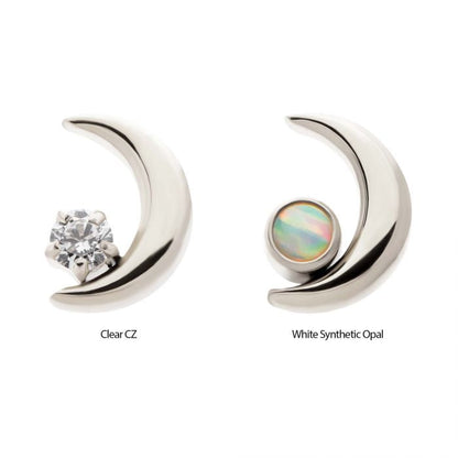 Crescent Moon CZ/Opal Top | 24K PVD Titanium Threadless Top For Nose, Ears & Lip - Avanti Body Jewelry