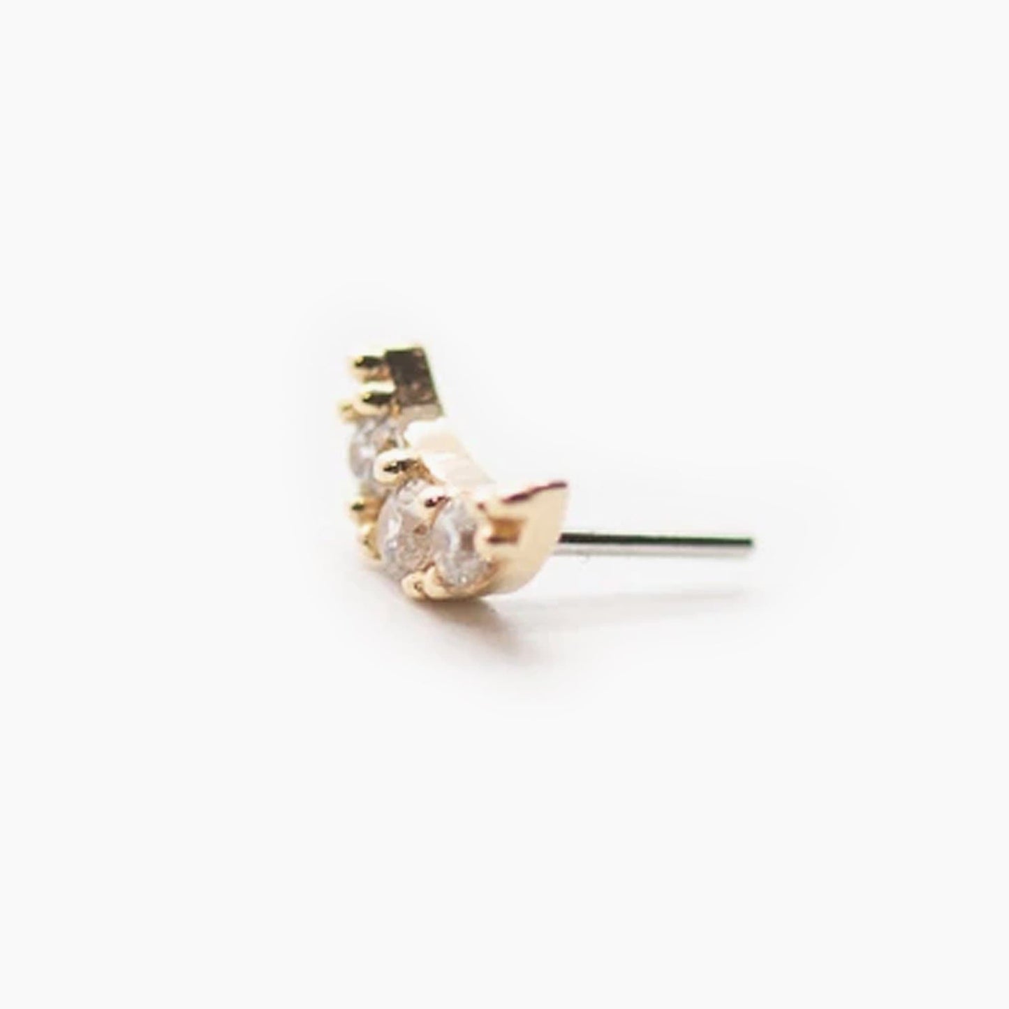 Crescent Moon w/ CZ Pave | 14K Threadless Top For Nose, Ears & Lip - Avanti Body Jewelry