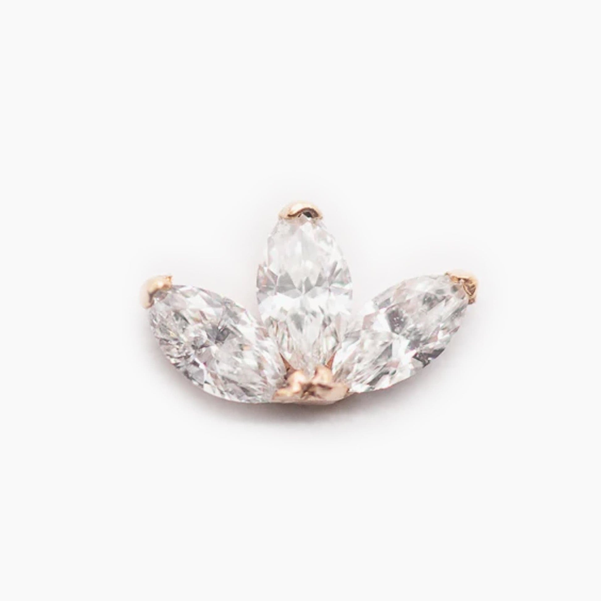 Threadless 14k Gold Triple Diamond Marquis Fan Ends For Nose, Ears & Lip - Avanti Body Jewelry