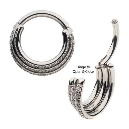 Hinged Ring Triple Row w/ CZ | Titanium Clicker Segment Hoop Ring - Avanti Body Jewelry
