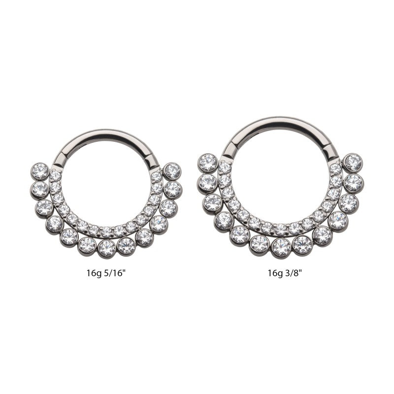 Hinged Ring Double Row Front Facing CZ w/ Beads | Titanium Clicker Segment Hoop Ring - Avanti Body Jewelry