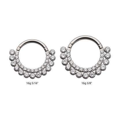 Hinged Ring Double Row Front Facing CZ w/ Beads | Titanium Clicker Segment Hoop Ring - Avanti Body Jewelry