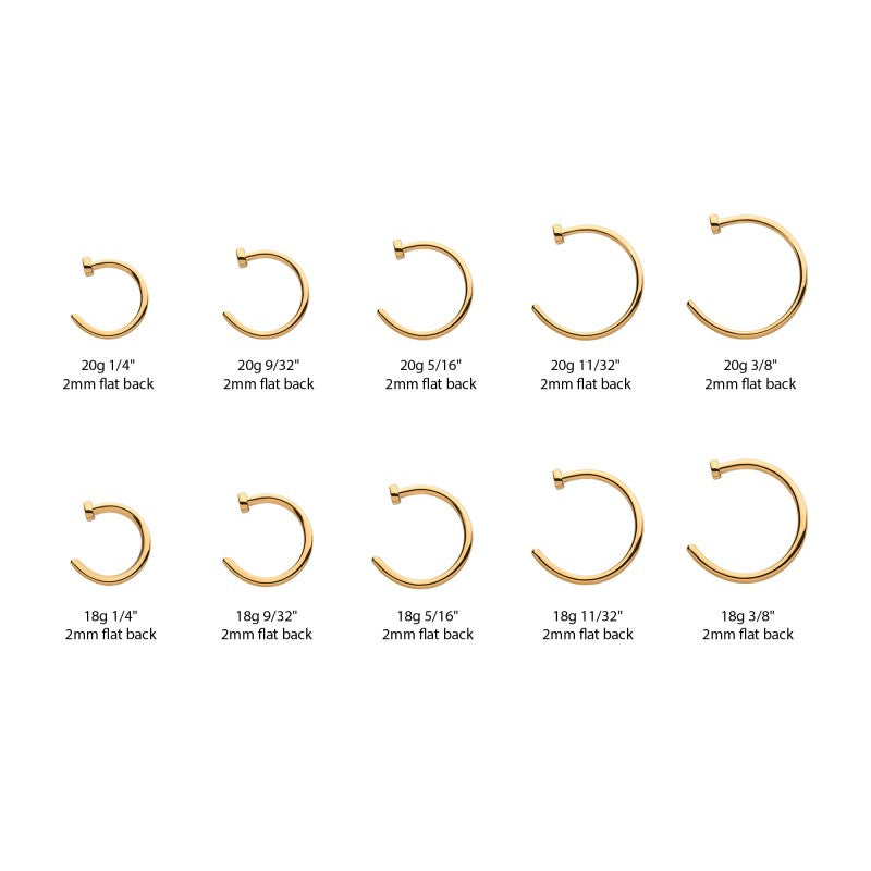 24k Gold PVD Flat Back Nose Hoop Hammer - Avanti Body Jewelry