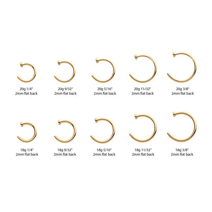24k Gold PVD Flat Back Nose Hoop Hammer - Avanti Body Jewelry