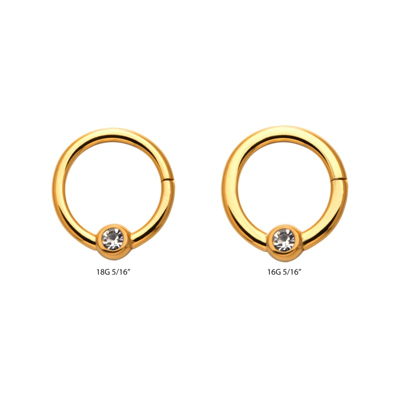 Hinged Ring w/ Bezel Set Gem | Titanium Clicker Segment Hoop Ring - Avanti Body Jewelry