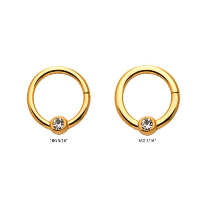 Hinged Ring w/ Bezel Set Gem | Titanium Clicker Segment Hoop Ring - Avanti Body Jewelry
